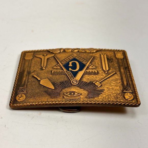Vtg Masonic Freemason Bronze Metal Enamel Belt Buckle Harry Klitzner USA 70s - Picture 4 of 13